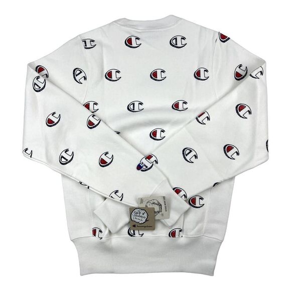 New Champion Men US XS White Sweatshirt Long Sleeve Crew Neck Logo Pullover  - Picture 2 of 8